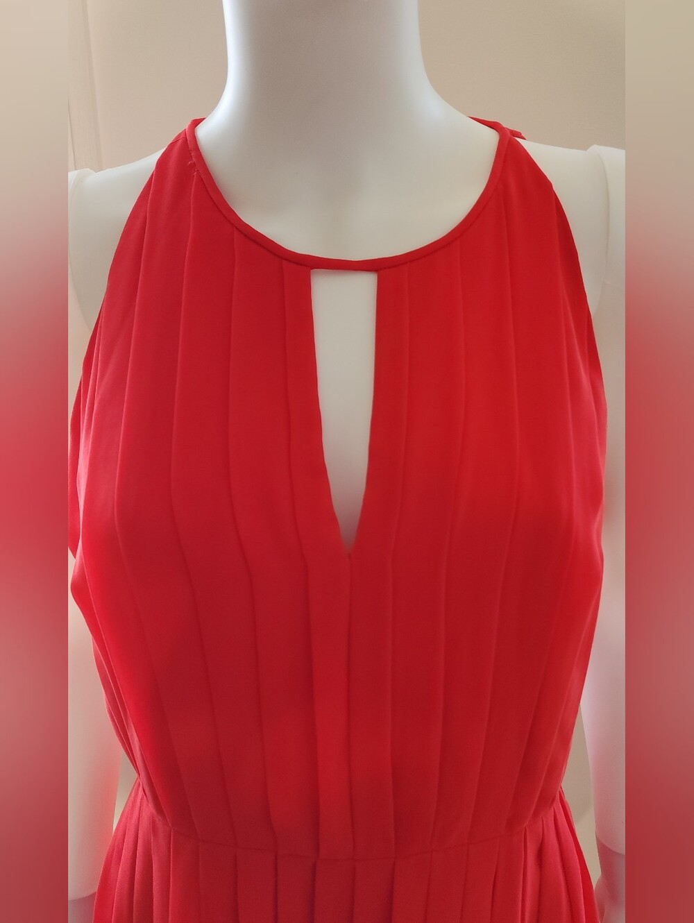 J. Crew Red Pleated Chiffon Dress - Picture 2 of 16